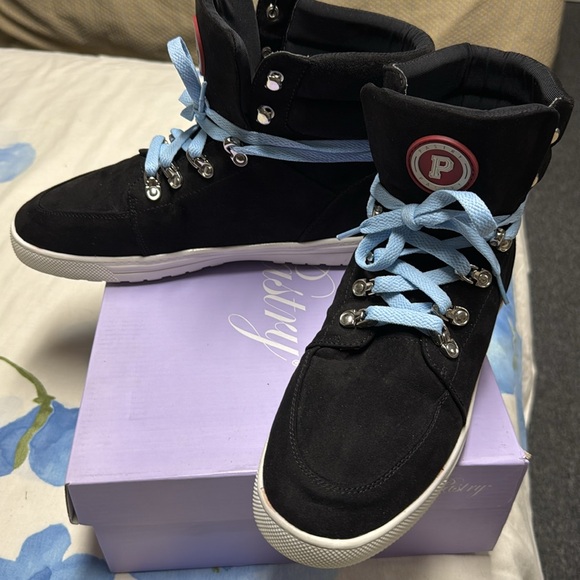 Pastry Riverside sz10 women hi-top dance walking sneaker black suede blue laces - Picture 14 of 16